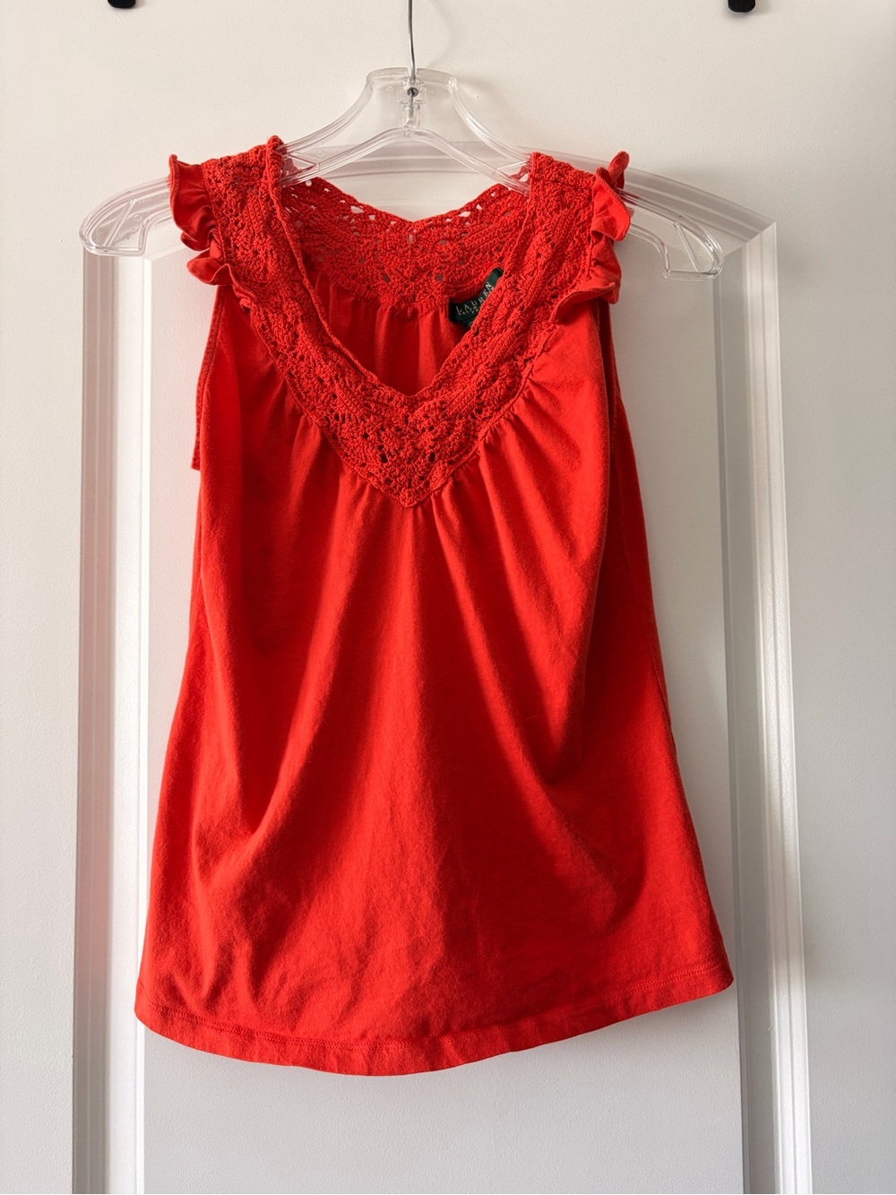 Lauren Ralph Lauren Orange Crochet V-Neck Sleeveless Camisole